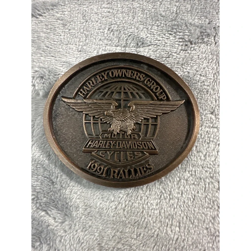 Harley Davidson HOG 1991 Rallies Belt Buckle Vintage Bronze Eagle Logo With Box